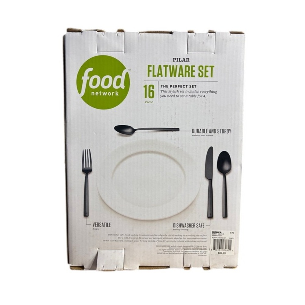 Food Network Pilar 16-Piece Flatware Set in Black Stainless Finish GIFT Dorm NIB - Picture 2 of 4